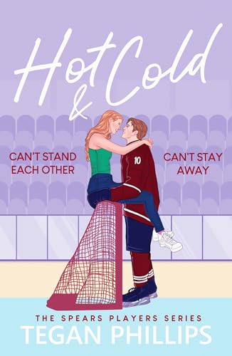A woman sits on a hockey goal while a male hockey player embraces her.