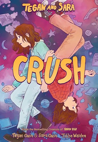 Illustrated book cover featuring two young women in a playful pose, titled "Crush".