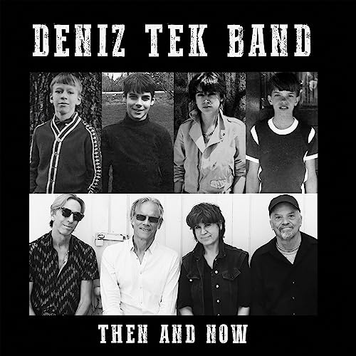Black and white photo of Deniz Tek band members, then and now.