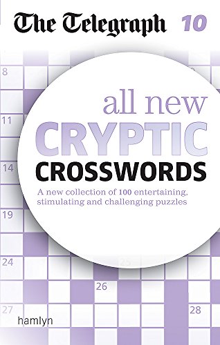"Book cover with crossword grid and 'The Telegraph' title, featuring 'all new CRYPTIC CROSSWORDS'."