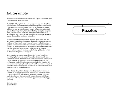 Book cover with text, "The Telegraph Cryptic Crosswords 12", and a puzzle image.