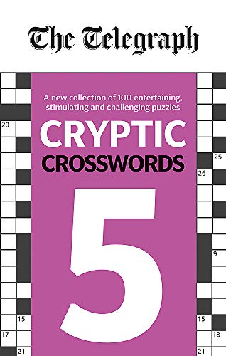 Book cover: "The Telegraph Cryptic Crosswords 5" with crossword grid.