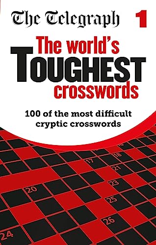 Red cover with white crossword grid and bold title: "The Telegraph World's Toughest Crosswords".