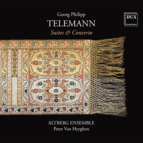 CD cover for Telemann’s “Suites & Concerto” featuring ornate rug imagery.