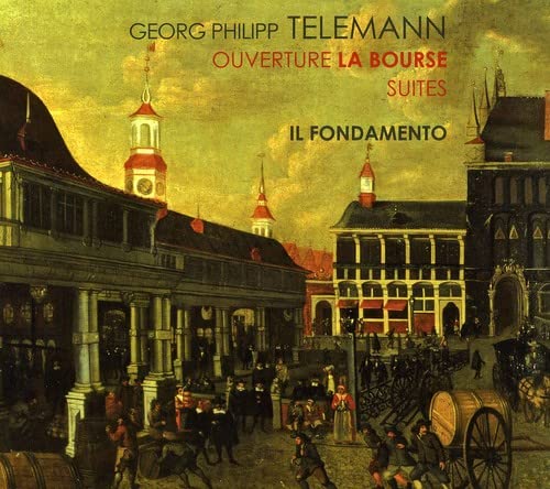 CD cover: Baroque building scene with text "Telemann - Overture La Bourse".
