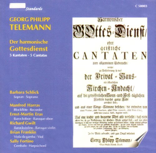 CD cover for Telemann’s “Wöttes-Dienst” cantatas, blue background, ornate text.