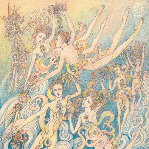 The image depicts a CD cover featuring a drawing of nude figures in flowing poses. Alt text: "CD cover with illustration of nude figures in flowing, whimsical design."