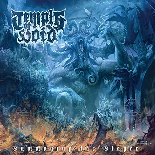 Dark fantasy album cover with monstrous figure and chaotic battle scene.