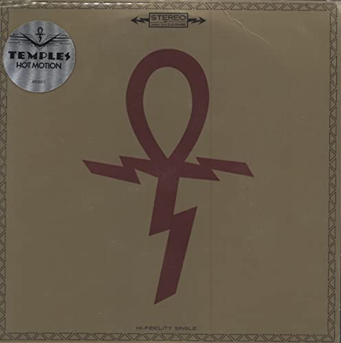 Temples "Hot Motion" vinyl record cover with ankh symbol and sticker.