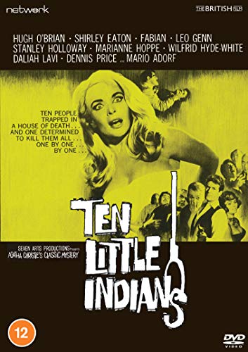 DVD cover for "Ten Little Indians" with a blonde woman and group of people.