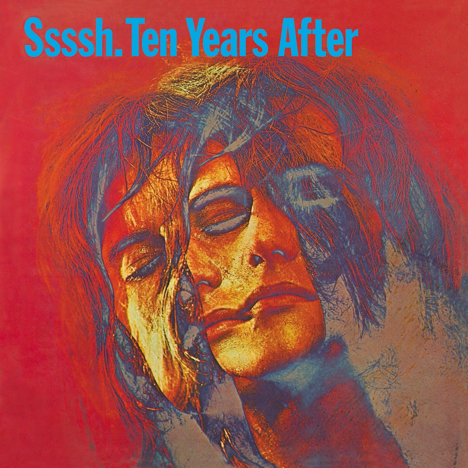 Album cover for Ten Years After’s “Shhh.” featuring a portrait in red and blue.