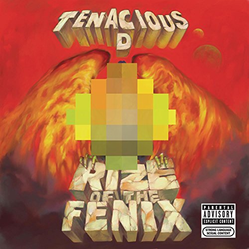 Tenacious D album cover: pixelated figure with fiery wings and text.