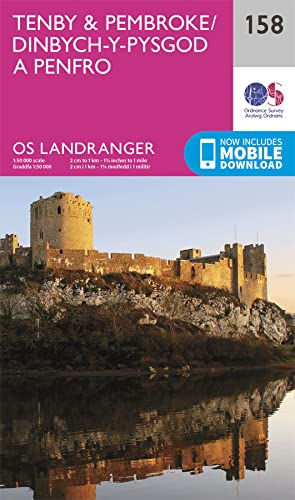 Ordnance Survey Landranger map 158 showing Pembroke Castle reflected in water.