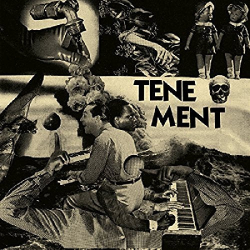 Collage album cover with a pianist, skull, dolls, and vintage imagery.