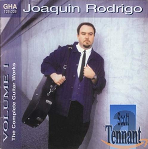 CD cover featuring portrait of Joaquin Rodrigo with guitar case.