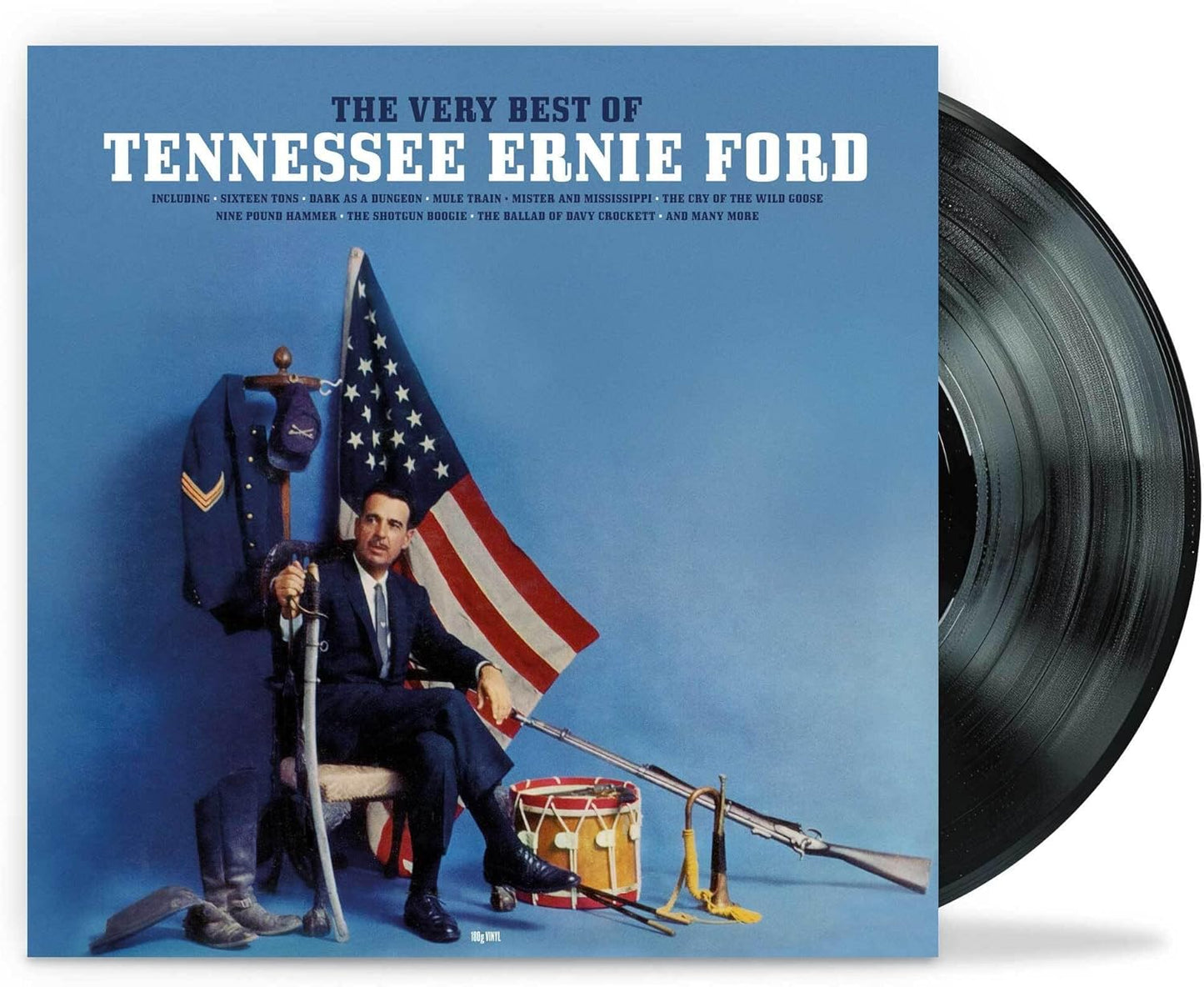 Tennessee Ernie Ford vinyl record cover featuring the artist sitting before an American flag.