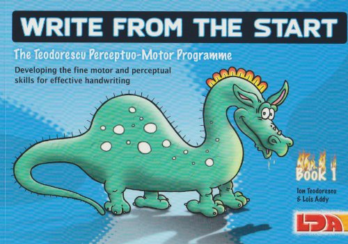 Book cover for Write from the Start featuring a green cartoon dragon on blue.