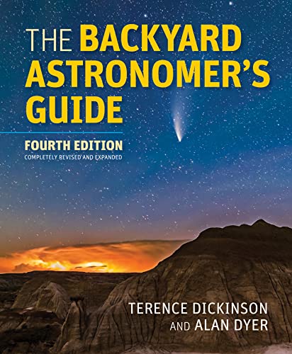 Book cover: “The Backyard Astronomer’s Guide” with a starry night sky background.