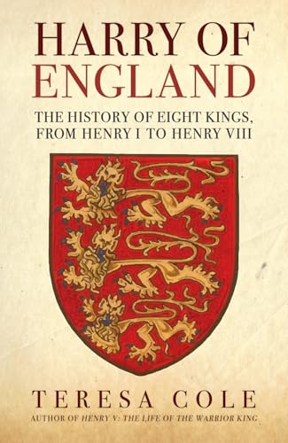 Book cover: "Harry of England" with a heraldic shield illustration.