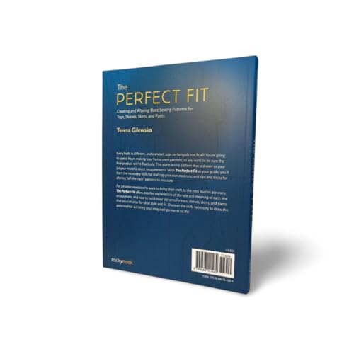 Back cover of "The Perfect Fit" sewing pattern book, blue background.
