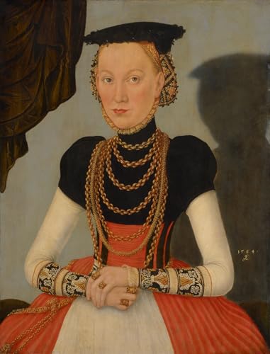 Renaissance portrait of a woman with elaborate headdress and jewelry.