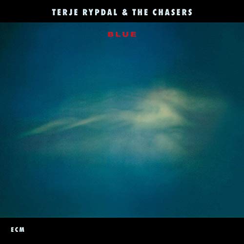 "Album cover with dark blue background, white cloud, and red title 'Blue'."