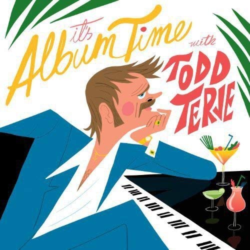 Album cover: illustrated man at a piano with colorful cocktails.