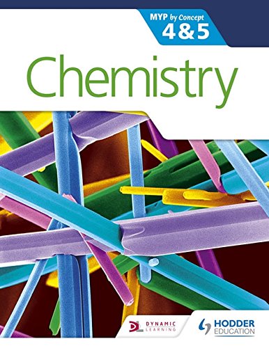 Textbook cover for Chemistry for the IB MYP 4 & 5 with microscopic crystal imagery.