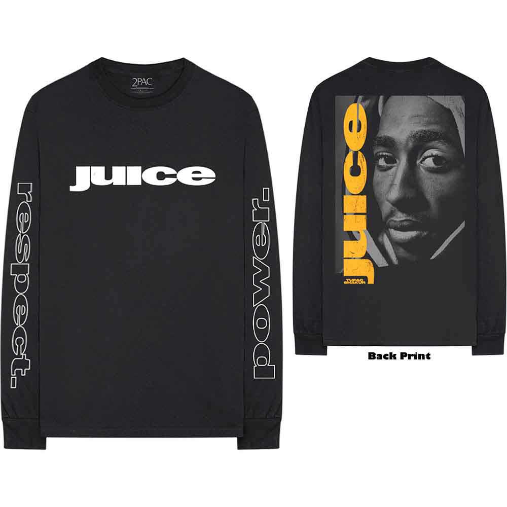Black long-sleeved shirt with Tupac portrait and "juice" text design.