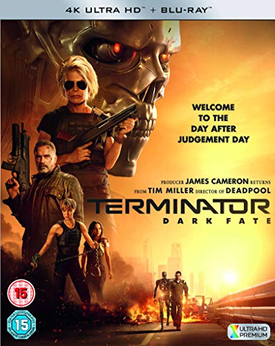 Terminator: Dark Fate movie poster featuring the main cast against a fiery background.