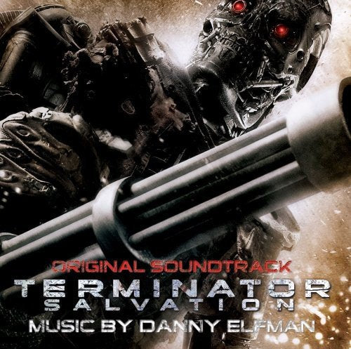 CD cover for "Terminator Salvation" soundtrack featuring a robotic face.