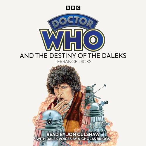 Book cover featuring the Fourth Doctor and Daleks, science fiction novel.