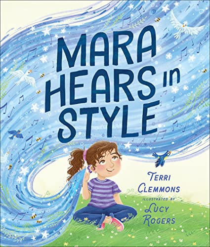 Book cover: girl with hearing aids, musical notes, and birds flying.