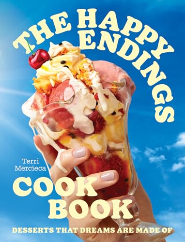 A hand holds a large ice cream sundae against a bright blue sky background.