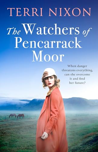 Book cover: woman in red coat, misty moorland landscape.
