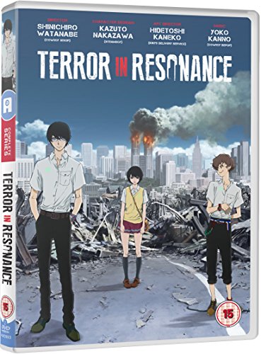 DVD cover for “Terror In Resonance” featuring anime characters and city ruins.