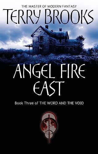 Book cover: dilapidated house against a stormy sky, title "Angel Fire East".