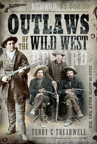 Vintage-style "Outlaws of the Wild West" reward poster with four armed men.