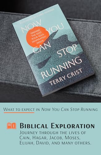 Book cover: "Now You Can Stop Running" by Terry Crist, blue and orange.