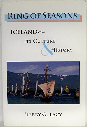Book cover: "Ring of Seasons" about Iceland, featuring sailing ships.