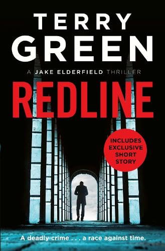 Book cover for "Redline" featuring a silhouetted figure in an arched hallway.