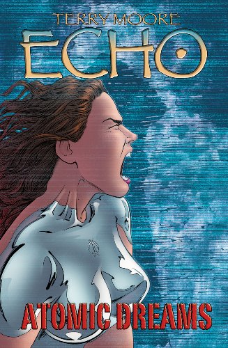 Comic book cover featuring a woman screaming in a metallic suit against blue background.