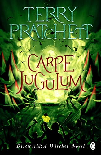 Book cover for “Carpe Jugulum” by Terry Pratchett, green and ominous.
