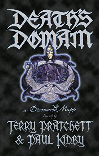 Book cover showing Death holding a framed illustration of his house against dark clouds.