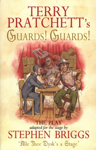 Play script cover for “Guards! Guards!” with illustrated scene of characters.