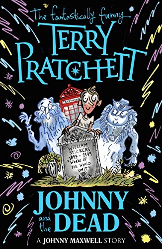 Book cover: boy with ghosts, a phone box, and a tombstone.