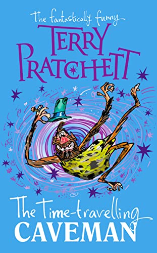 Book cover showing a cartoon caveman falling through a swirling purple time vortex.