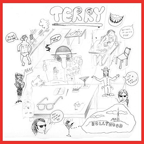 "Terry" album cover featuring a cartoonish black and white illustration with red border.