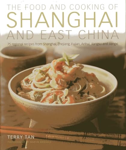 Cookbook cover featuring shrimp and noodles, titled "Food & Cooking of Shanghai & East China".