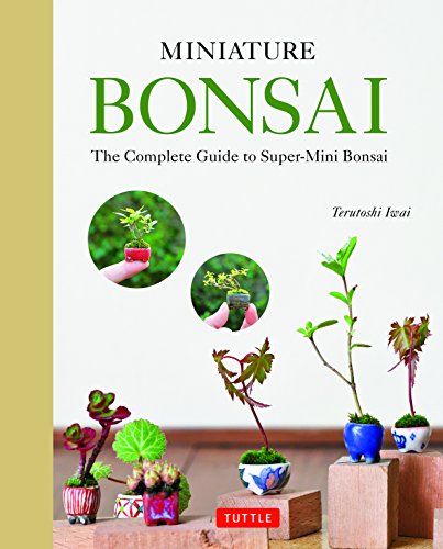 Book cover featuring small bonsai trees in miniature pots and hands.